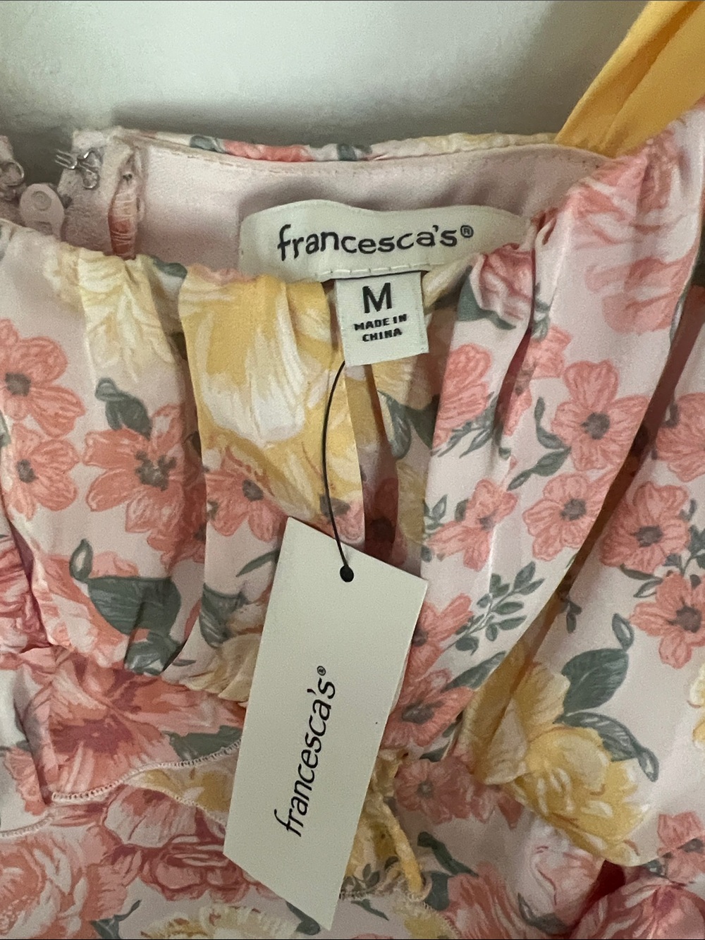 NWT - Francescas light pink yellow floral ruffle slip dress - Medium - Picture 5 of 5